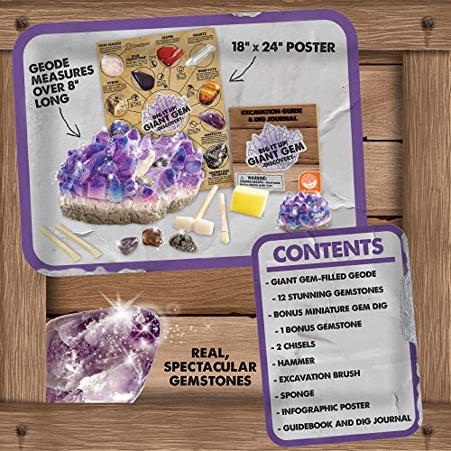 MindWare Dig It Up Giant Gem Discovery Kit - Gemstone Dig Kit Offers Geology for Kids with 12 Real Polished Hidden Gemstones - Includes 1 Giant Gem, Chiseling Tools, Gemstone Poster - Ages 4+