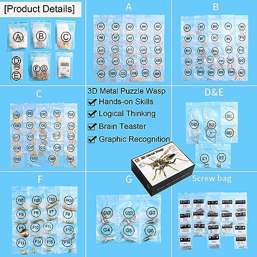 3D Metal Wasp Puzzles for Adults Model Kits Mechanical Puzzle Building Blocks, Difficult DIY Assembly for Men (Steel+Rose Gold) - style: Steel+Rose Gold