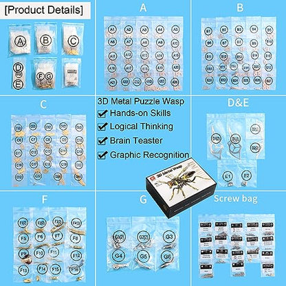 3D Metal Wasp Puzzles for Adults, Model Kits Mechanical Building Blocks, Difficult DIY for Assembly Gifts for Men Gold - style: 3D Metal Wasp-Silver Gold