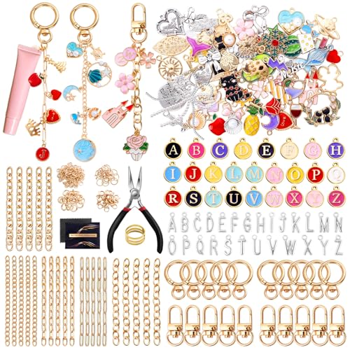 Wurosi 325PCS Charms Lip Gloss Keychain Making Kit, DIY Bag Charm Kit - color: 325 Pcs Gold Keychain Kits