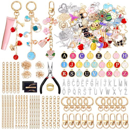 Wurosi 325PCS Charms Lip Gloss Keychain Making Kit, DIY Bag Charm Kit - color: 325 Pcs Gold Keychain Kits