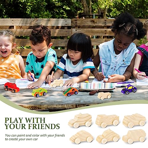 Lenwen 48 Pcs Wooden DIY Car Toys for Party Unfinished Wooden Cars, Wood Truck Wood Graffiti Toy Truck and Crafts DIY for Students Girls Boys Activities Craft Projects Woodworking (Cute) - style: Cute