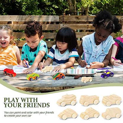 Lenwen 48 Pcs Wooden DIY Car Toys for Party Unfinished Wooden Cars, Wood Truck Wood Graffiti Toy Truck and Crafts DIY for Students Girls Boys Activities Craft Projects Woodworking (Cute) - style: Cute