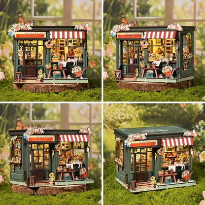 DIY Book Nook Kit with LED Light, Miniature Dollhouse, 3D Wooden Puzzle, Bookshelf Insert Decor Craft Gift (Flower House) - style: Flower House