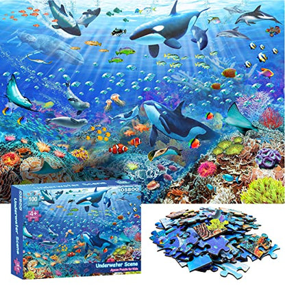 Puzzles for Kids Ages 4-8 6-8 8-10 Year Old - Underwater Scene - 100 Pieces Jigsaw Puzzle for Kids Learning Educational Puzzles for Boys Girls (with Sturdy Box) - color: Underwater Scene