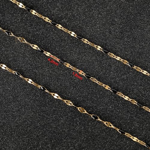 UMAOKANG 16.4ft Gold Stainless Steel Black Enamel Chain for Jewelry Making - color: Gold-Black