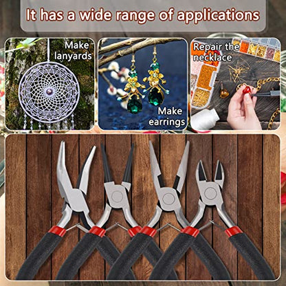URSKYTOUS 4Pcs Jewelry Pliers Set Jewelry Making Pliers Tools Kit Include Jewelry Making Needle Nose Chain Nose Round Bent Pliers Wire Cutter for Bracelet Beading Craft Jewelry Making Supplies (Black) - color: 4pcs Black