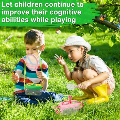 2 Sets Bug Catcher for Kids, Bug Catching Kit Gifts with Butterfly Net Toys - color: Green + Pink