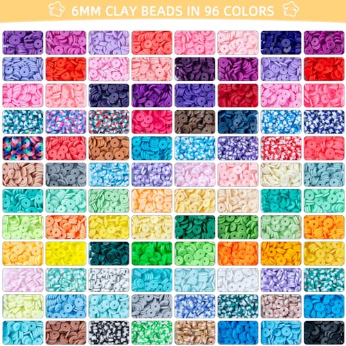 Premium 6-Box Clay Beads Bracelet Making Kit - 12,000 Polymer & Heishi Beads in 96 Colors,Jewelry Kit with Over 1,300 Letter Beads & Exclusive Mermaid Charms - Gift for DIY Enthusiasts - color: dreamworld