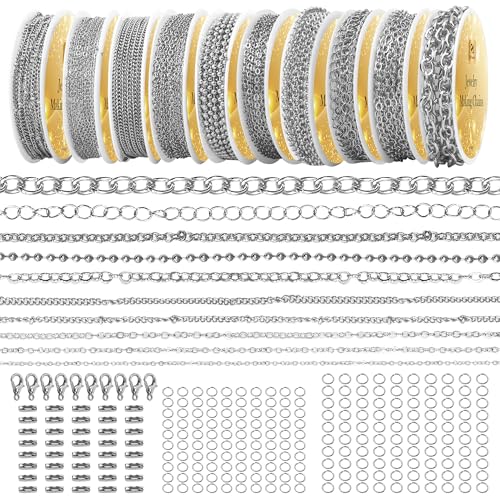 PP OPOUNT Silver Necklace Chains for Jewelry Making, 78.7 Feet 10 Rolls - color: Silver, size: 10 Rolls