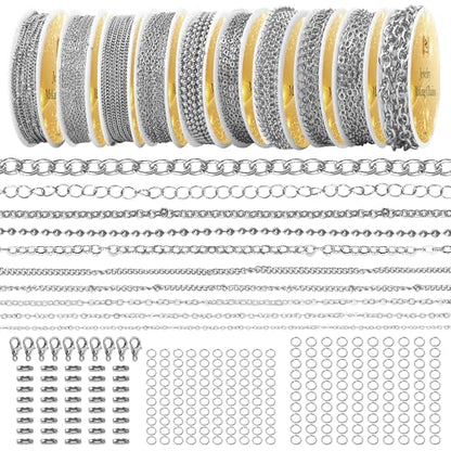 PP OPOUNT Silver Necklace Chains for Jewelry Making, 78.7 Feet 10 Rolls - color: Silver, size: 10 Rolls