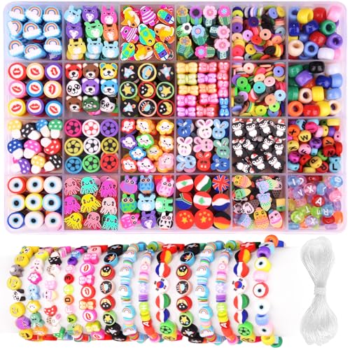 1000PCS Polymer Clay Beads Bracelet Making kit, 24 Style Cute Fun Beads Flower Animal Rainbow Eye Charms for Jewelry Necklace Earring Making DIY Accessories for Women Girls - color: B1#Style 2