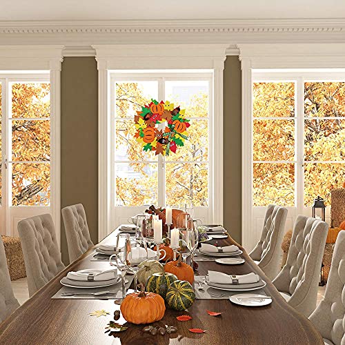Supla 12 Kits 3D Pumpkin Fall Leaf Wreath Craft Kit DIY Thanksgiving Wreath with Maple Leaves Acorns Bows Wiggle Eyes for Kids Crafts Fall Thanksgiving Halloween Seasonal Decoration