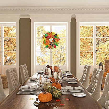 Supla 12 Kits 3D Pumpkin Fall Leaf Wreath Craft Kit DIY Thanksgiving Wreath with Maple Leaves Acorns Bows Wiggle Eyes for Kids Crafts Fall Thanksgiving Halloween Seasonal Decoration