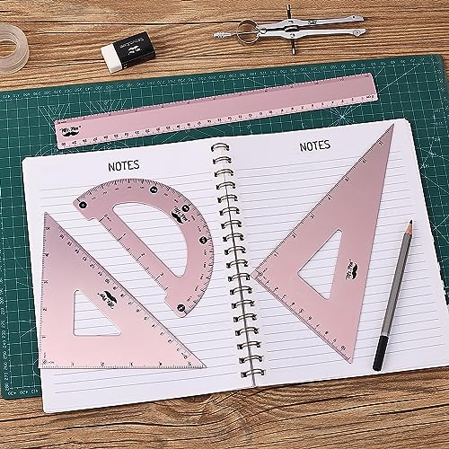 Mr. Pen- Metal Geometry Kit, 4 Pack, 45° & 30°/60° Set Squares - color: Light Pink