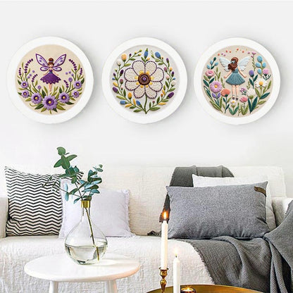 Konrisa Embroidery Kits for Adults, 3pcs Elf Flower Fairy Floral Embroidery Starter Kit DIY Sewing Practice with Hoop,Needlepoint Cross Stitch Kit - color: flower fairy