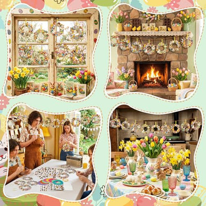 Hollowfly 48 Sets Easter Wreath Craft Kits, DIY Spring Bunny Paper Crafts - style: Vintage Easter