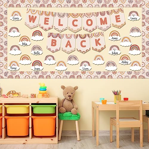 Boho Rainbow Welcome Bulletin Board Decoration Set Welcome Back to School Bulletin Board Cutouts for Party School Classroom Door Bulletin Board Border Craft Home Wall(Boho Rainbow) - style: Boho Rainbow