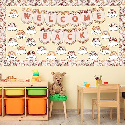 Boho Rainbow Welcome Bulletin Board Decoration Set Welcome Back to School Bulletin Board Cutouts for Party School Classroom Door Bulletin Board Border Craft Home Wall(Boho Rainbow) - style: Boho Rainbow