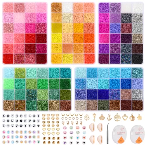 Quefe 120 Colors 62000pcs 2mm Glass Seed Beads Bracelet Making Kit - size: 2mm-60000pcs