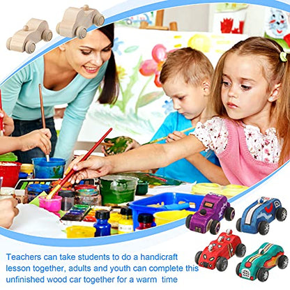 Zhanmai 24 Pcs Unfinished Wooden Cars DIY Paint Craft Toy for Kids Party