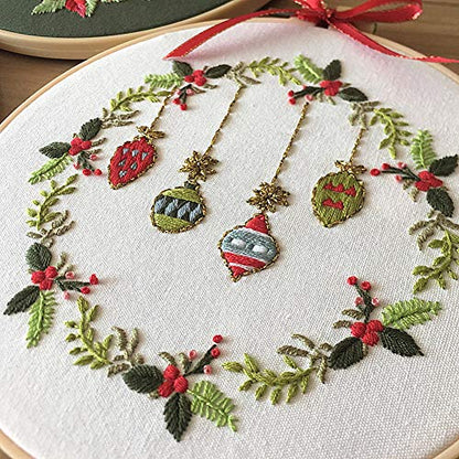 Embroidery Kit Christmas Ornaments Leaf Wreath Awesocrafts Full Range of Embroidery Starter Beginners Adults DIY Handmade Easy Patterns (Ornaments) - color: Ornaments