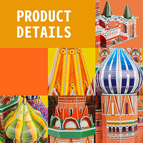 3D Puzzles for Adults & Kids St. Basil's Cathedral Building Set, Russia Cathedral Architecture Craft Model Kits, Educational 3D Jigsaw Puzzle Toy Birthday for Teens Boys Girls, 231 PCS - style: St. Basil's Cathedral