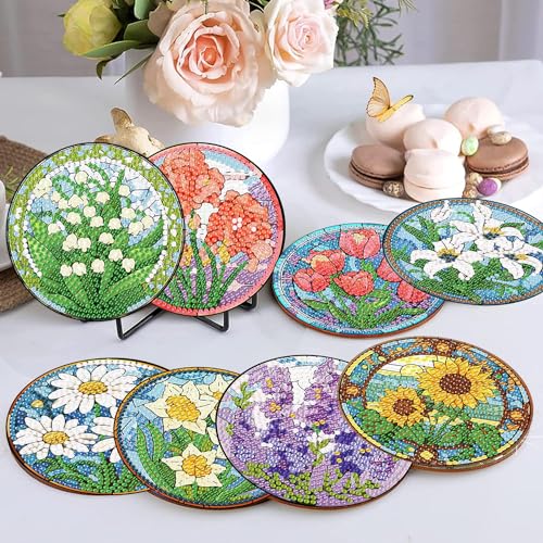 Diamond Art Coasters Kit, 8 Pieces Sunflowers Diamond Painting Coasters Kit - color: Bdwy042