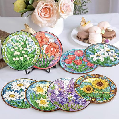 Diamond Art Coasters Kit, 8 Pieces Sunflowers Diamond Painting Coasters Kit - color: Bdwy042