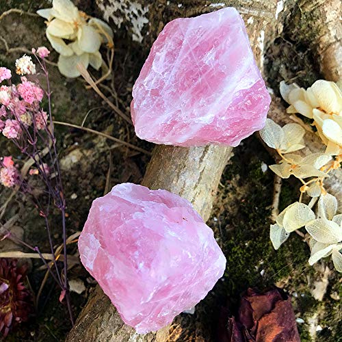 Zenkeeper 1Lb Natural Raw Rose Crystal Large Rose Quartz Stone Rough Gemstones Fountain Bulk Rocks for Tumbling, Cabbing, Polishing, Wire Wrapping, Wicca & Reiki Crystal Healing - color: Rose Crystal