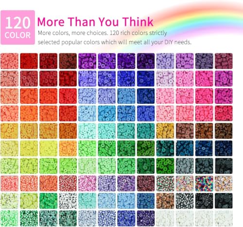 20,000 Pcs Clay Beads Bracelet Making Kit, 120 Colors 6 Boxes Polymer Beads Spacer Heishi Beads & Jewelry Kit with Pendant Charms Elastic Strings, Crafts Gift for Kids Adults - color: Classic 120 Colors