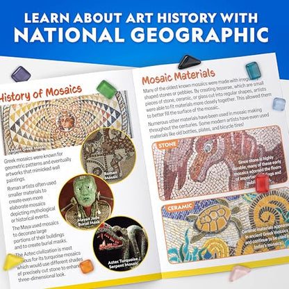 National Geographic Mosaic Arts and Crafts Kit for Kids - Mosaic Kit for Creating 3 Glass Tile Mosaic Art Projects, Includes Glass Tiles, Templates, Plaster & More, Art Supplies, Mosaic Kits for Kids - style: Mosaic Craft Kit