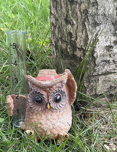 Rain Gauge with Owl Figurine Rain Collector Decorative Outdoor Owl Statue Decor Garden Statue, Weather Rainfall Gauge Analysis for Garden, Deck, Patio & Lawn