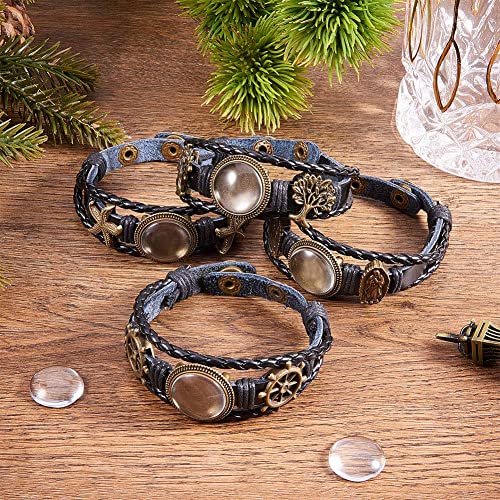 SUNNYCLUE DIY 4 Sets Braided Leather Bracelet Making Kit Multilayer Rope Bangle Cuff Wristband with Blank Alloy Cabochon Bezel Tray, Clear Glass Cabochon 18mm, Button Adjust, Mixed Shapes - color: Mixed Shapes