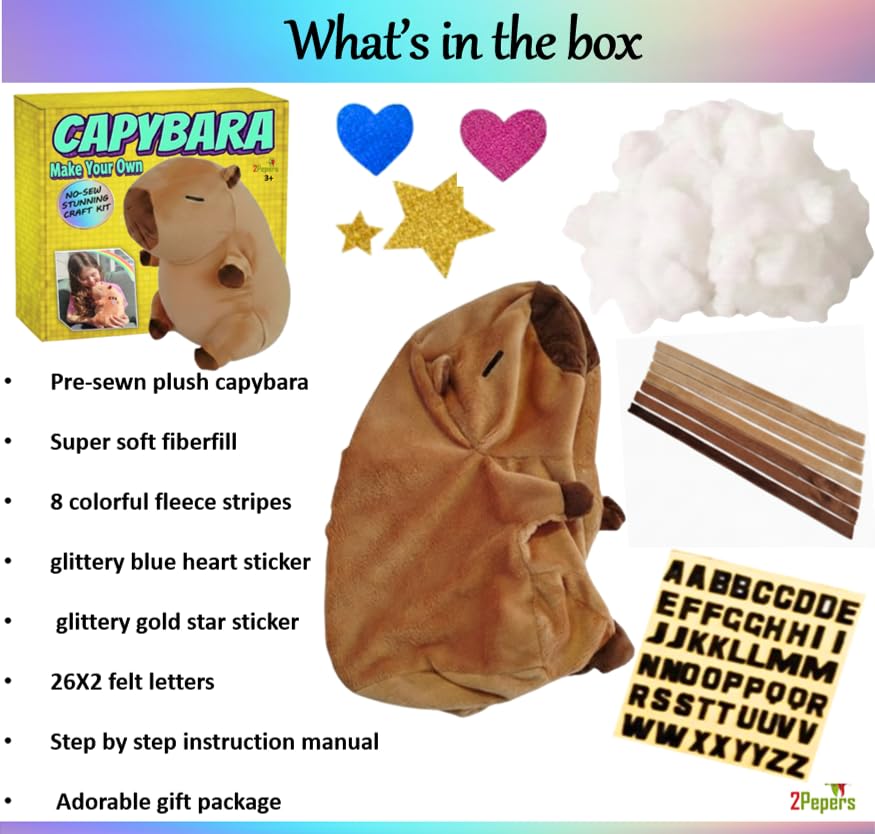 DIY Capybara Toy Plushie Craft Kit, No-Sew Stuffed Animal Kids Art Age 3-8 - style: CAPYBARA