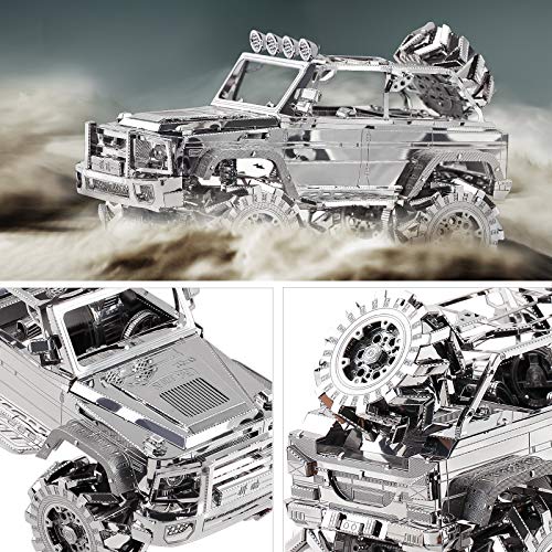 Piececool 3D Metal Puzzle for Adult SUV Car Model Kits, Vehicle Car Models Building Kit, Brain Teaser 3D Puzzle DIY Craft Kits, Birthday, 157 Pcs - color: Silver Suv
