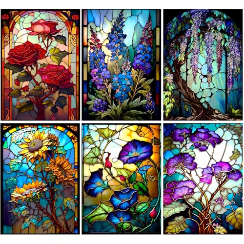 6 Pack Diamond Painting Kits for Adult Flower Diamond Art Kits for Adults - color: 6 pcs glass flower set