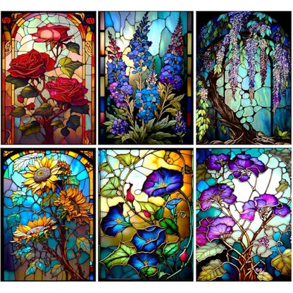 6 Pack Diamond Painting Kits for Adult Flower Diamond Art Kits for Adults - color: 6 pcs glass flower set