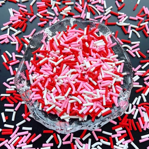 50g Fake Sprinkles Non-edible Polymer Clay Sprinkles Resin Sprinkles Fake Candy Sprinkles Faux Sprinkles for DIY Crafts Nail Art Cake Phone Case(19-Red+Pink） - color: 29-Red+Pink