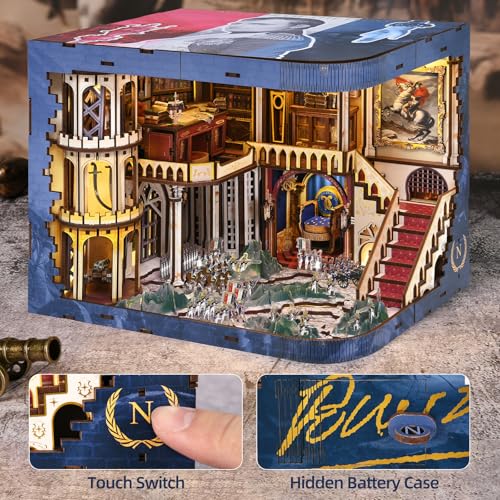 MiniCity Napoleon DIY Book Nook Kit, Wooden 3D Bookshelf Insert with LED - color: Napoléon