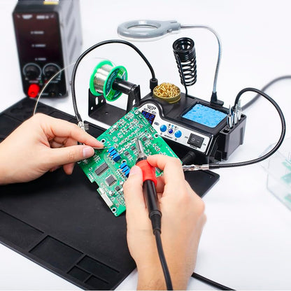 WEP 927-IV Soldering Station Kit High-Power 110W with 3 Preset Channels, Sleep Mode, LED Magnifier, 5 Extra Iron Tips, Tip Cleaner, 2 Helping Hands, Tip Storage Slots, Lead-free Solder Wire, Tweezers