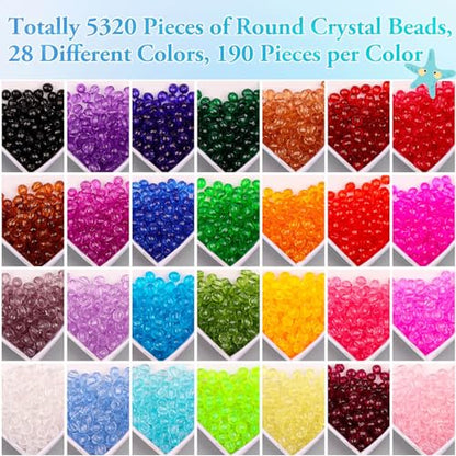 PAXCOO 5320Pcs Crystal Acrylic Beads for Jewelry Making, Round Faceted Bicone Gem Beads in 28 Colors (4 MM) - size: 4 MM
