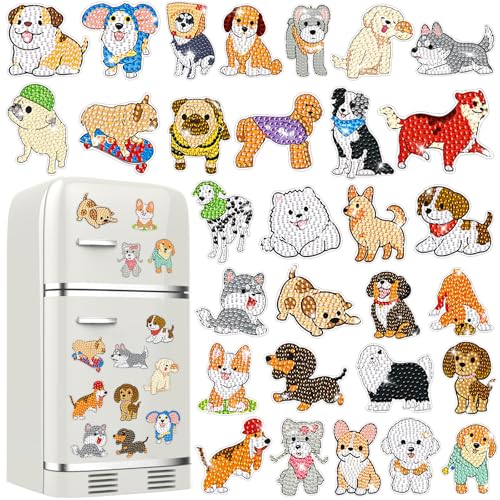 Remuuly 30 Pcs Animal Diamond Painting Magnets Dog Diamond Art Magnets Kits for Adults Cute Animal 5D Rhinestones Refrigerator Magnetic Stickers Dog Fridge Sticker for Fridge DIY Crafts Gifts - color: Dog