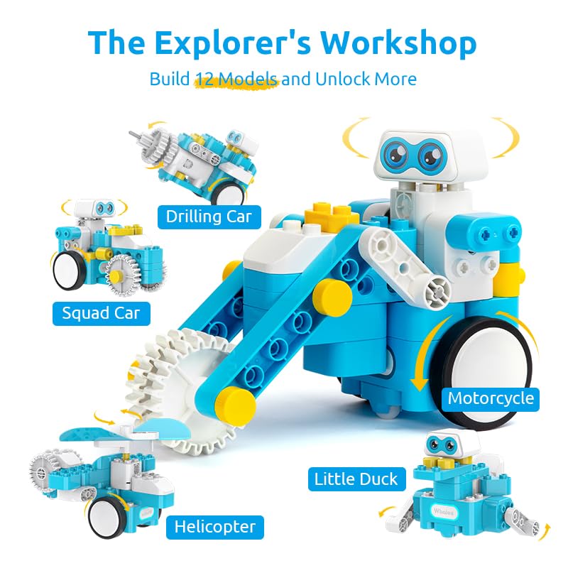 WhalesBot C3 Pro 12-in-1 Remote Control & Coding Robot Kit for Kids 4+, Advanced Smart Panel & Cards Programming, Educational STEM Toy, Block Building Set with Controller & Motor for Kids 4-6, 5-7 - style: WhalesBot C3 Pro Coding Robot