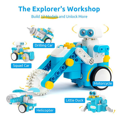WhalesBot C3 Pro 12-in-1 Remote Control & Coding Robot Kit for Kids 4+, Advanced Smart Panel & Cards Programming, Educational STEM Toy, Block Building Set with Controller & Motor for Kids 4-6, 5-7 - style: WhalesBot C3 Pro Coding Robot