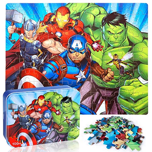 LELEMON Puzzles for Kids Ages 4-6,100 Piece Puzzles for Kids in Metal Box - color: Colorful