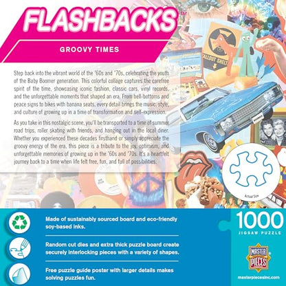 MasterPieces Vintage 1000 Piece Jigsaw Puzzle for Adults - Groovy Times - Retro 60s & 70s Collage - 19.25"x26.75" - style: Groovy Times