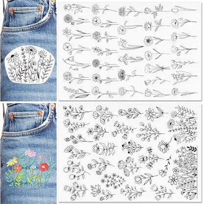 Patemby Embroidery Pattern Water Soluble Embroidery Stabilizers, Stick and Stitch Embroidery Paper Wash Away with Pre-Printed Pattern Designs Stencils Transfers for Hand Sewing Lover Beginner - color: Blossom