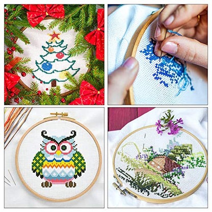 INSCRAFT 304 Pack Embroidery Kit, 200 Colors Threads, 5 Pcs Bamboo Embroidery Hoops, 2 Pcs Aida Cloth, Instructions, Bag and Cross Stitch Tools Set, Hand Embroidery Starter Kit for Beginners Adults