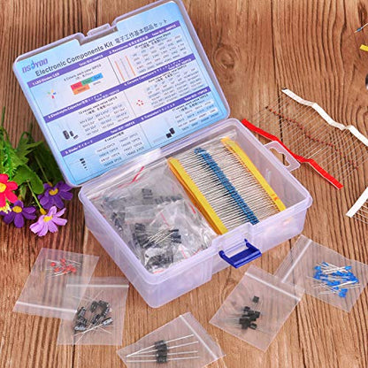 OSOYOO Electronic Component Assortment Kit(Total 1390 PCS) - Resistors, Electrolytic Capacitors, LEDs, Ceramic Capacitors, Diodes, Transistor for Arduino Raspberry Pi Mega2560